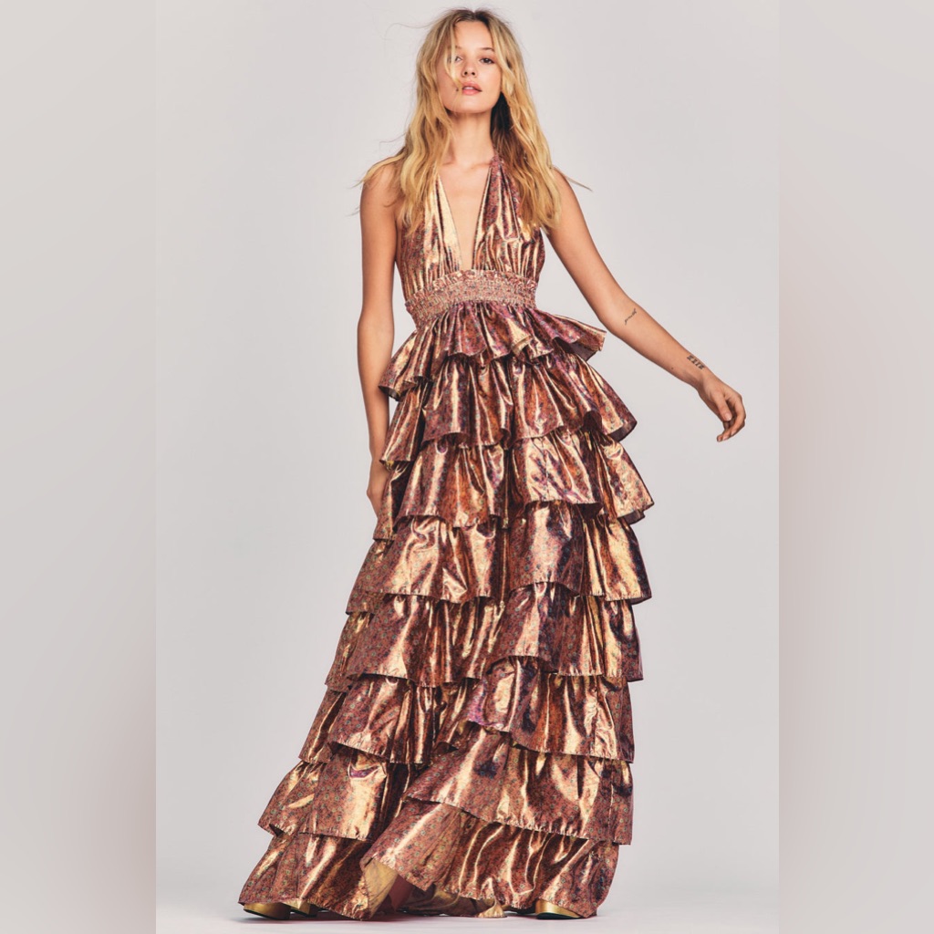 Love Shack Fancy New Bexlie Halter Dress Gown In Pink Orchid Size Xs